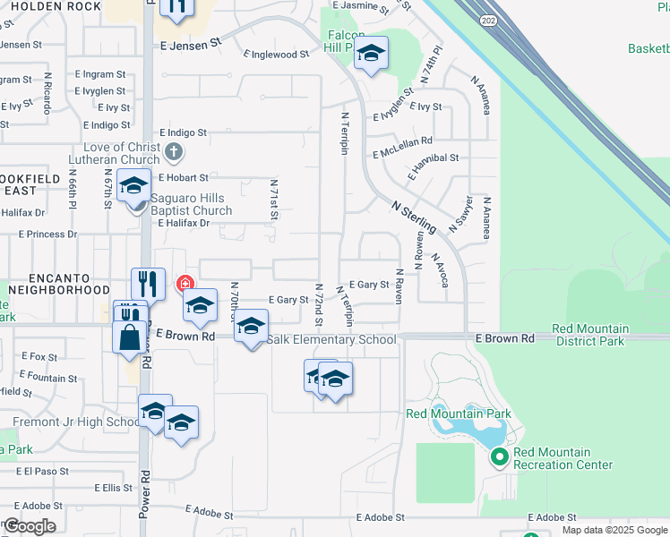 map of restaurants, bars, coffee shops, grocery stores, and more near 1330 North Terripin in Mesa