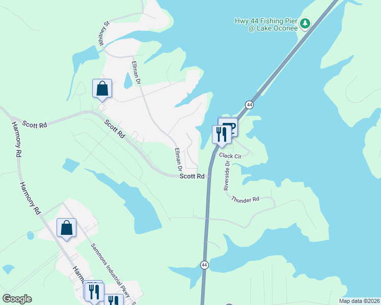 map of restaurants, bars, coffee shops, grocery stores, and more near 102 Blue Heron Cove Drive in Eatonton