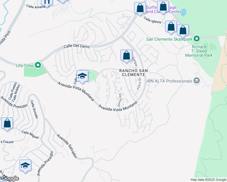 map of restaurants, bars, coffee shops, grocery stores, and more near 525 Via Presa in San Clemente