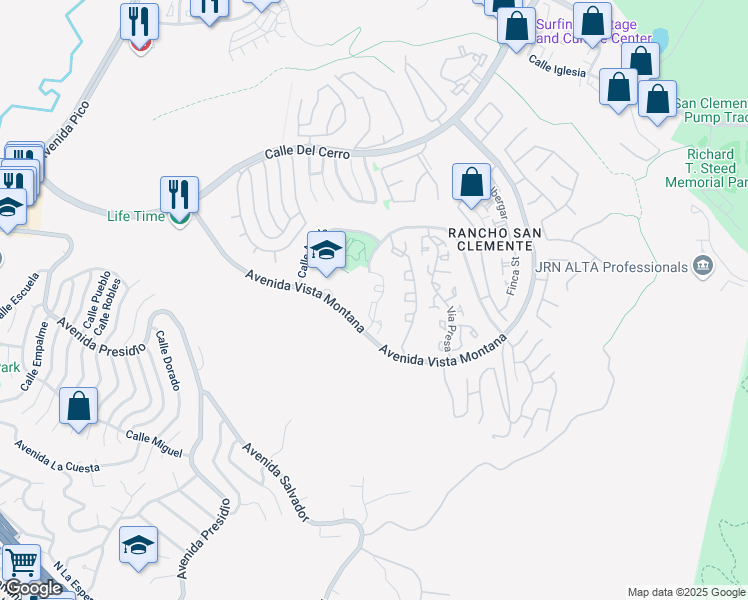 map of restaurants, bars, coffee shops, grocery stores, and more near 260 Avenida Vista Montana in San Clemente