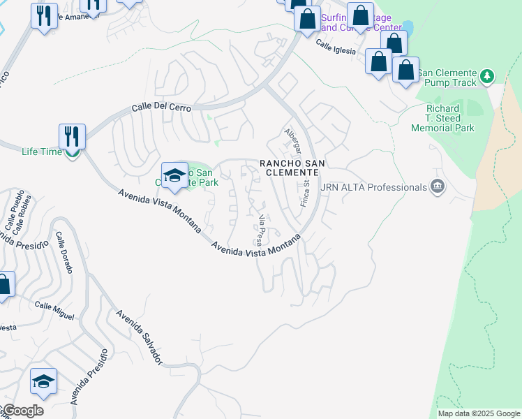 map of restaurants, bars, coffee shops, grocery stores, and more near 423 Via Presa in San Clemente