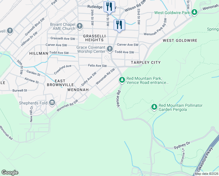 map of restaurants, bars, coffee shops, grocery stores, and more near 3639 3rd Street West in Birmingham