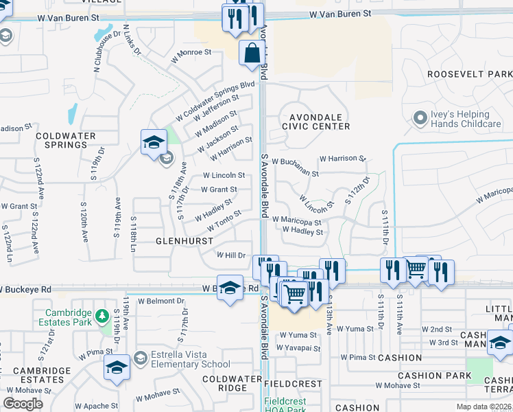 map of restaurants, bars, coffee shops, grocery stores, and more near in Avondale