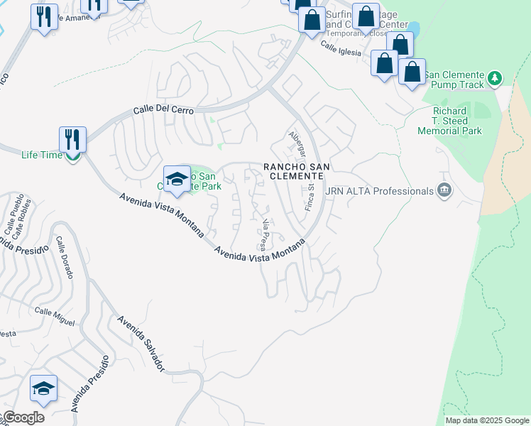 map of restaurants, bars, coffee shops, grocery stores, and more near 423 Via Presa in San Clemente