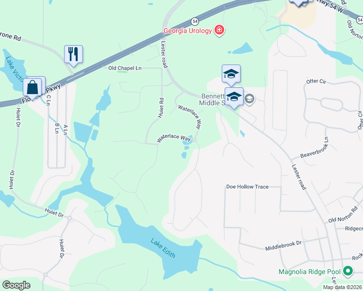 map of restaurants, bars, coffee shops, grocery stores, and more near 124 Waterlace Way in Fayetteville