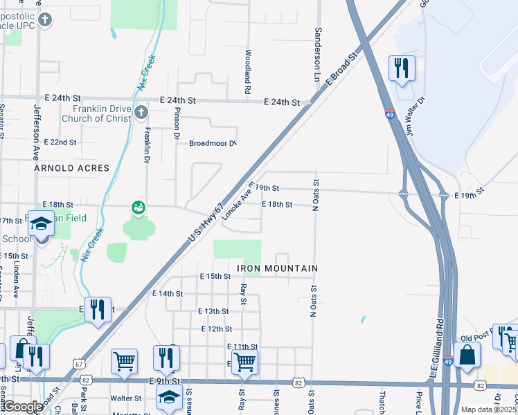 map of restaurants, bars, coffee shops, grocery stores, and more near 1860 Lincoln Street in Texarkana