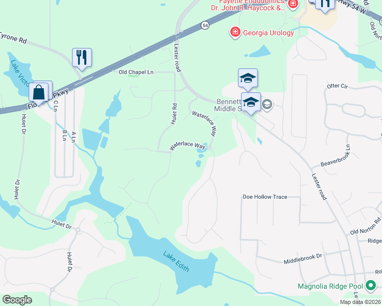 map of restaurants, bars, coffee shops, grocery stores, and more near 126 Waterlace Way in Fayetteville