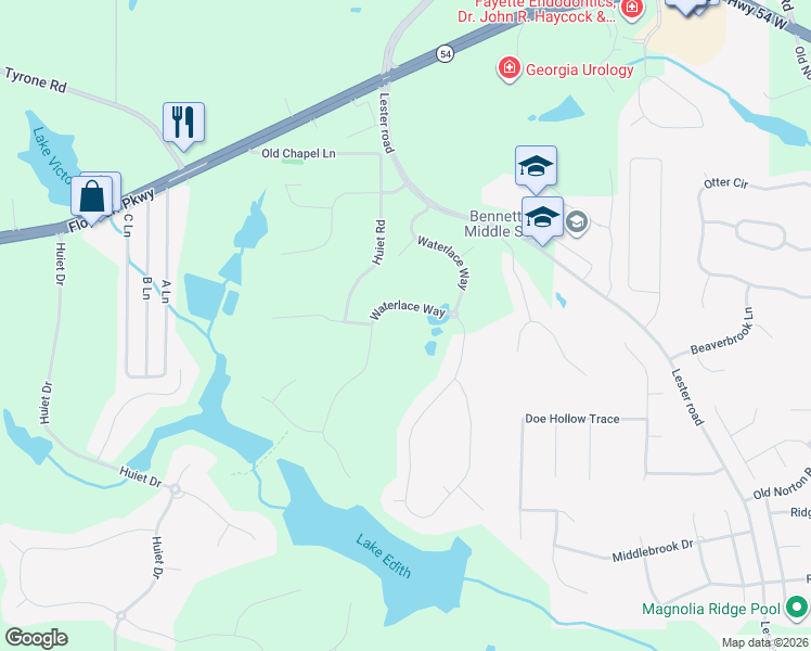map of restaurants, bars, coffee shops, grocery stores, and more near 124 Waterlace Way in Fayetteville