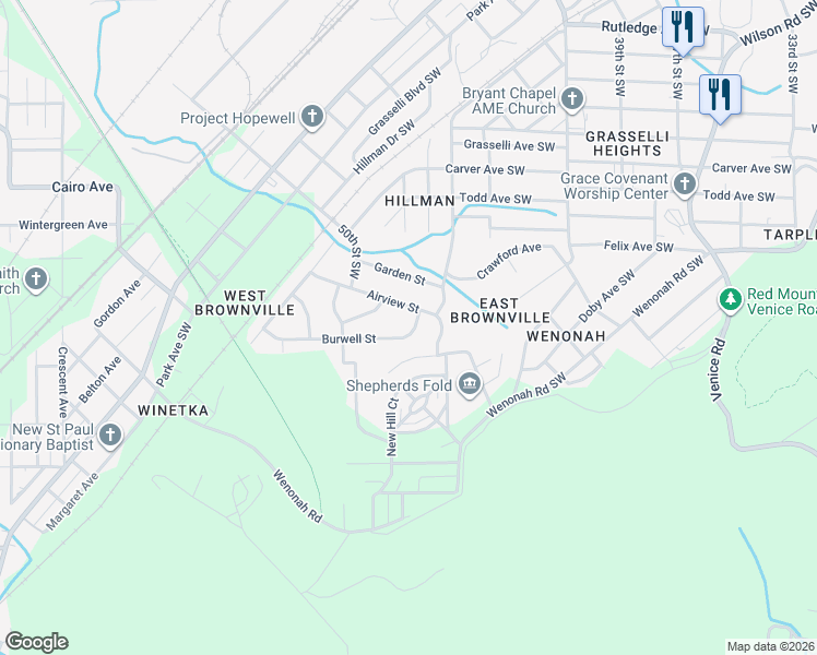 map of restaurants, bars, coffee shops, grocery stores, and more near 932 Burwell Street in Birmingham