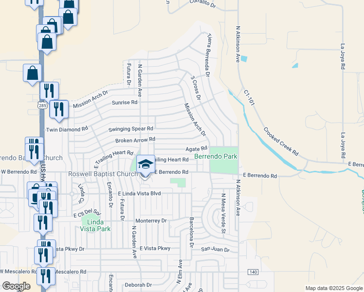 map of restaurants, bars, coffee shops, grocery stores, and more near 857 Agate Road in Roswell