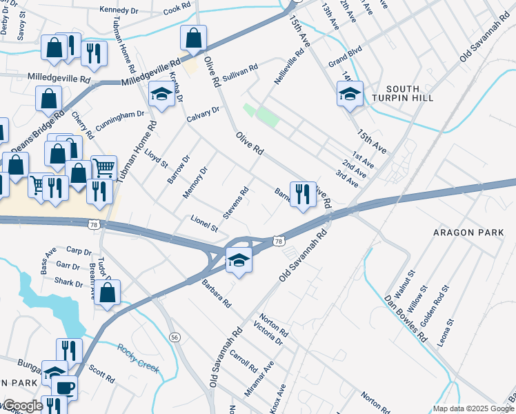 map of restaurants, bars, coffee shops, grocery stores, and more near 2009 Chavous Road in Augusta