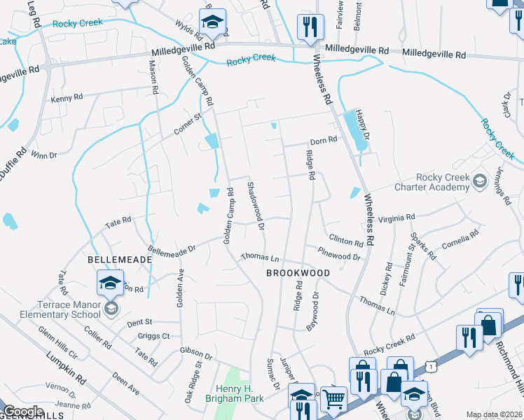 map of restaurants, bars, coffee shops, grocery stores, and more near 3035 Sprucewood Drive in Augusta