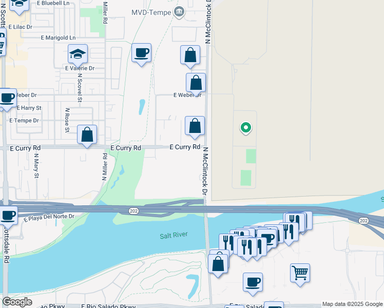 map of restaurants, bars, coffee shops, grocery stores, and more near 910 North McClintock Drive in Tempe