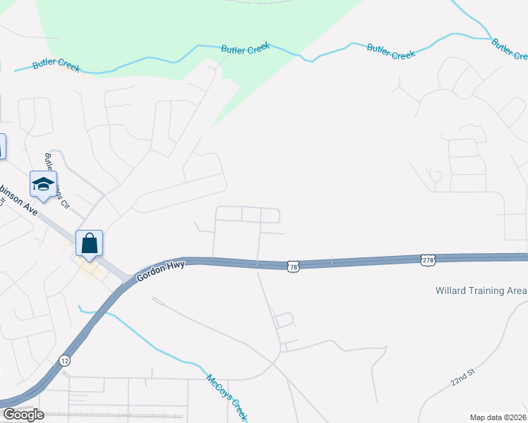 map of restaurants, bars, coffee shops, grocery stores, and more near 2933 Gordon Highway in Grovetown