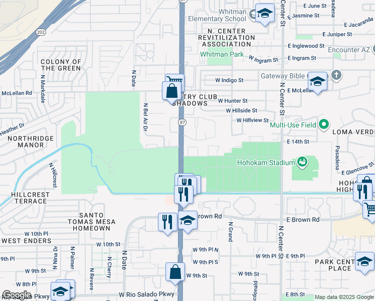 map of restaurants, bars, coffee shops, grocery stores, and more near in Mesa