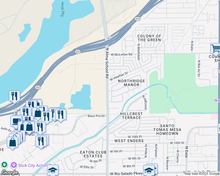 map of restaurants, bars, coffee shops, grocery stores, and more near 1334 North Mollera in Mesa