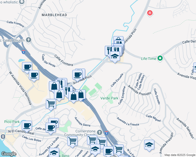map of restaurants, bars, coffee shops, grocery stores, and more near 700 Avenida Pico in San Clemente