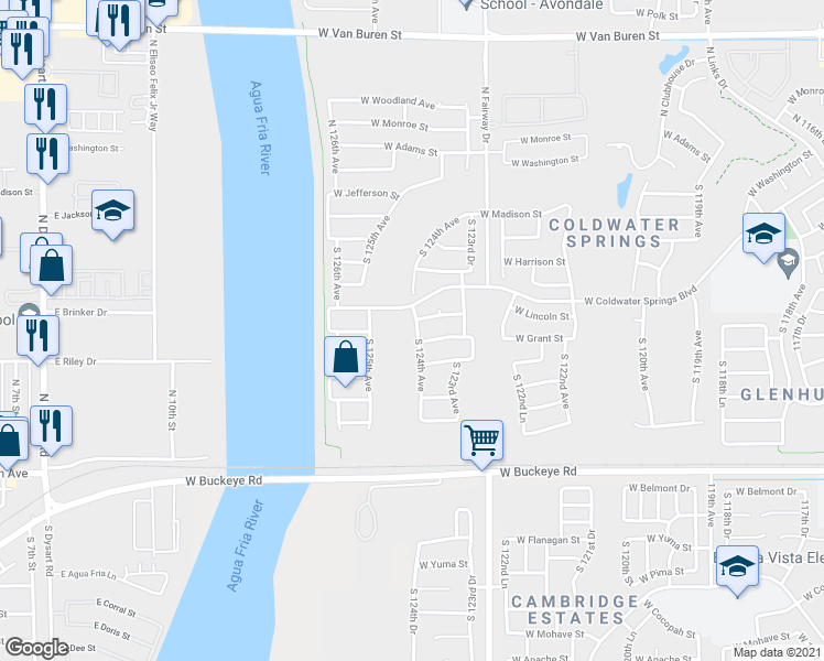 map of restaurants, bars, coffee shops, grocery stores, and more near 506 South 124th Avenue in Avondale