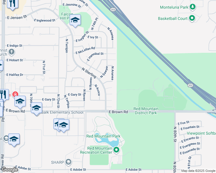 map of restaurants, bars, coffee shops, grocery stores, and more near 1342 North Sterling in Mesa