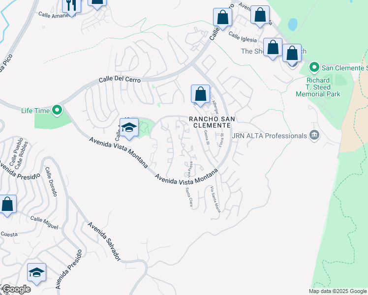 map of restaurants, bars, coffee shops, grocery stores, and more near 1007 Via Presa in San Clemente