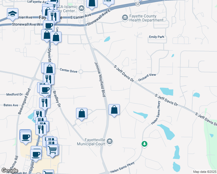 map of restaurants, bars, coffee shops, grocery stores, and more near 160 Linda Way in Fayetteville