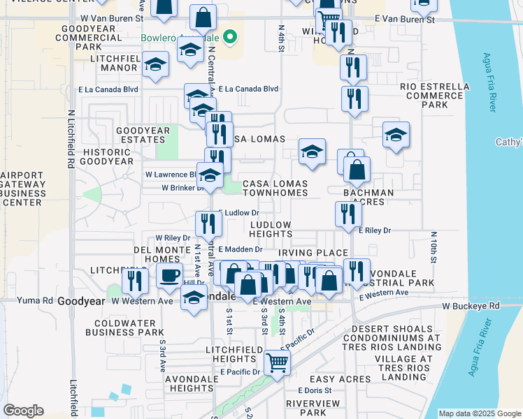 map of restaurants, bars, coffee shops, grocery stores, and more near 414 North 3rd Street in Avondale