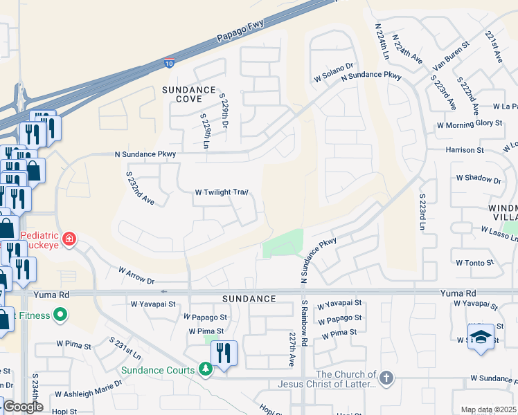 map of restaurants, bars, coffee shops, grocery stores, and more near 757 South 228th Drive in Buckeye