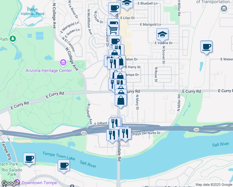 map of restaurants, bars, coffee shops, grocery stores, and more near 914 N Scottsdale Rd in Tempe