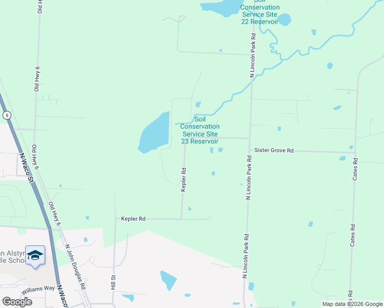 map of restaurants, bars, coffee shops, grocery stores, and more near 100 Kepler Road in Van Alstyne