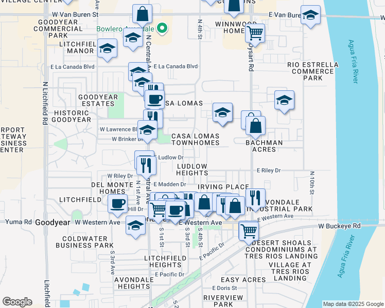 map of restaurants, bars, coffee shops, grocery stores, and more near 415 North 4th Street in Avondale
