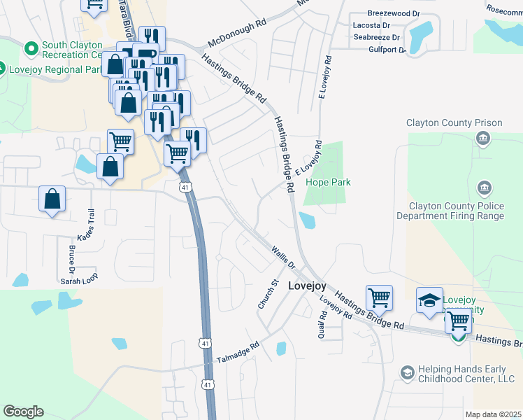 map of restaurants, bars, coffee shops, grocery stores, and more near 11624 East Lovejoy Road in Hampton