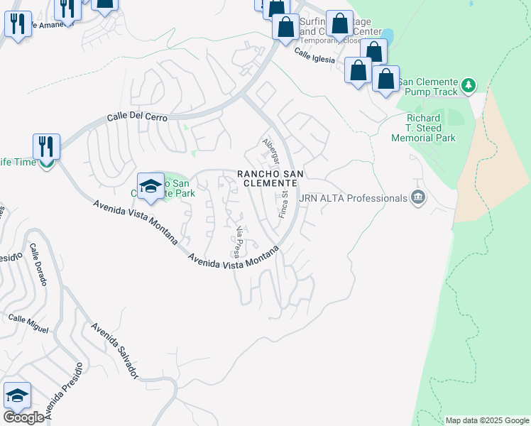 map of restaurants, bars, coffee shops, grocery stores, and more near 7 Gema Street in San Clemente