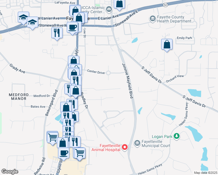 map of restaurants, bars, coffee shops, grocery stores, and more near 300 Williamsburg Way in Fayetteville