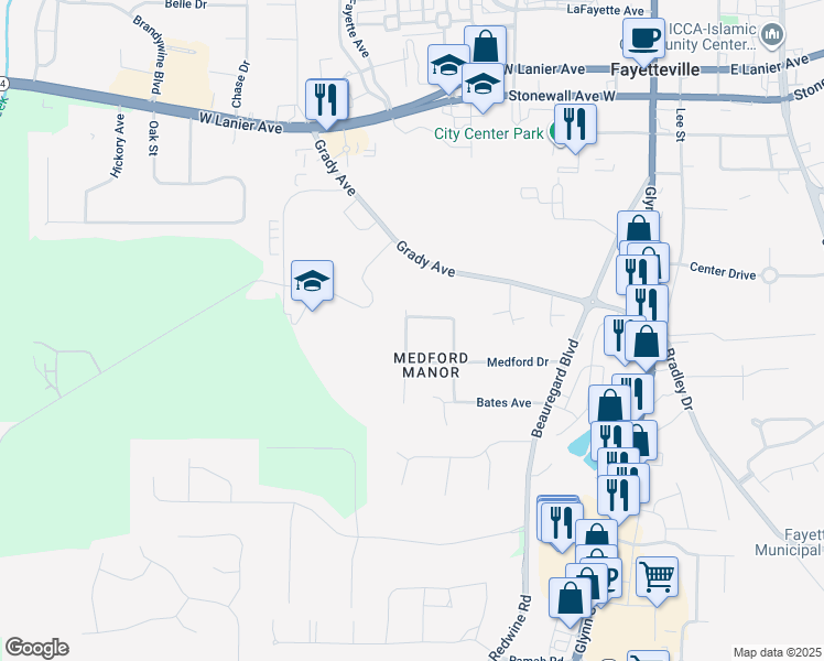 map of restaurants, bars, coffee shops, grocery stores, and more near 180 Walker Avenue in Fayetteville