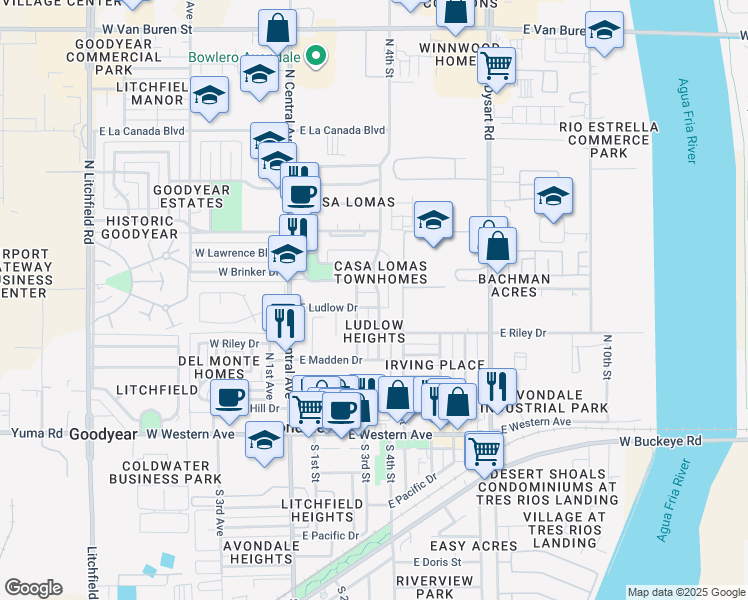 map of restaurants, bars, coffee shops, grocery stores, and more near 415 North 4th Street in Avondale