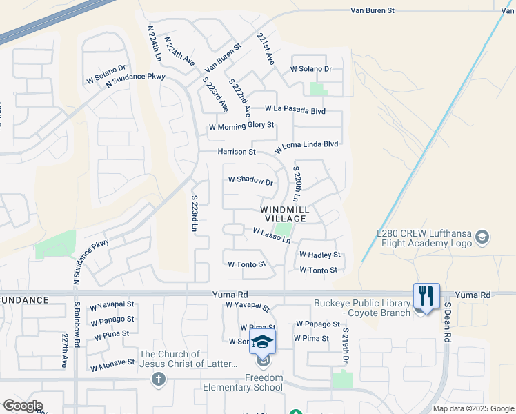 map of restaurants, bars, coffee shops, grocery stores, and more near 22186 West Devin Drive in Buckeye