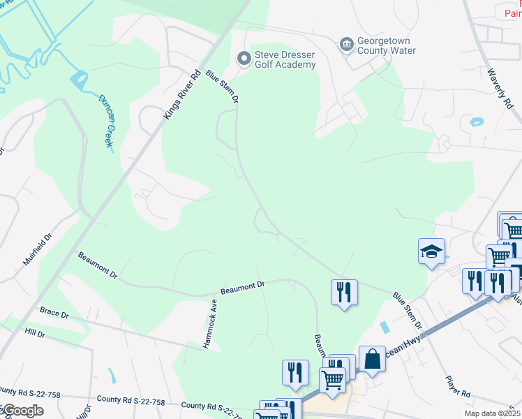 map of restaurants, bars, coffee shops, grocery stores, and more near 549 Blue Stem Drive in Pawleys Island
