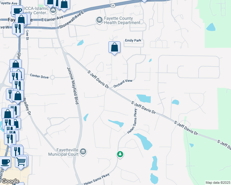 map of restaurants, bars, coffee shops, grocery stores, and more near 100 North Hampton Drive in Fayetteville
