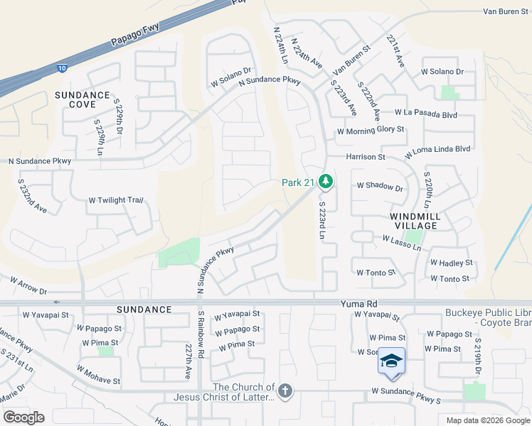 map of restaurants, bars, coffee shops, grocery stores, and more near 821 South 224th Lane in Buckeye