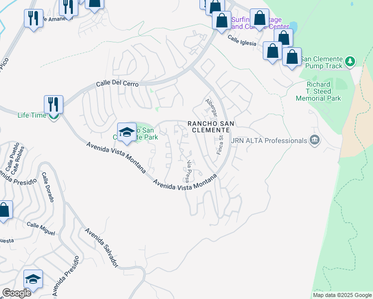 map of restaurants, bars, coffee shops, grocery stores, and more near 423 Via Presa in San Clemente