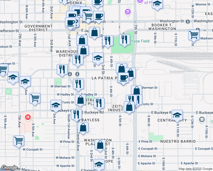 map of restaurants, bars, coffee shops, grocery stores, and more near 737 South 3rd Street in Phoenix