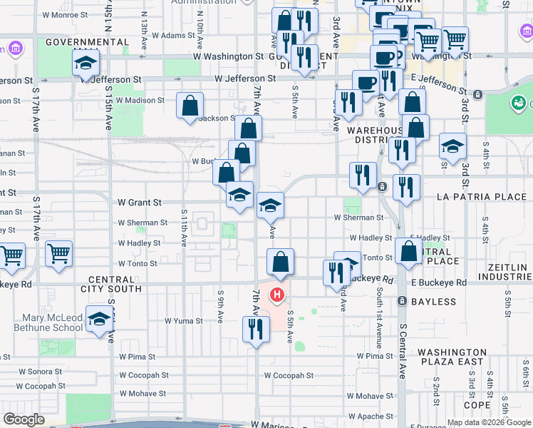 map of restaurants, bars, coffee shops, grocery stores, and more near 799 South 6th Avenue in Phoenix