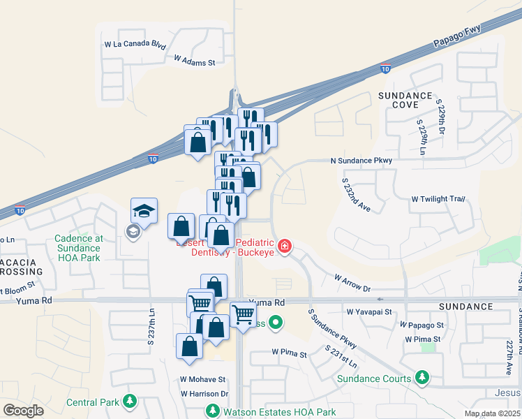 map of restaurants, bars, coffee shops, grocery stores, and more near 711 South Watson Road in Buckeye