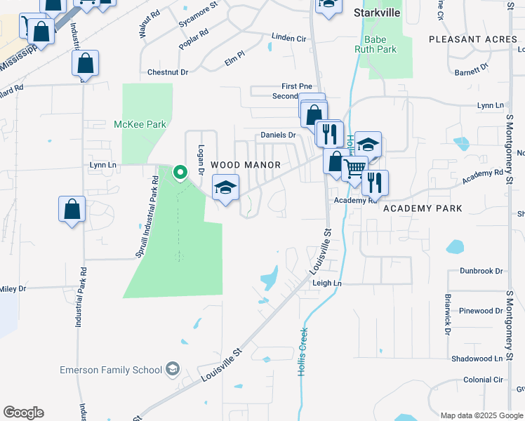 map of restaurants, bars, coffee shops, grocery stores, and more near 2 Lynn Lane in Starkville