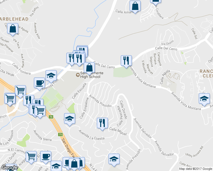 map of restaurants, bars, coffee shops, grocery stores, and more near 425 Calle Robles in San Clemente