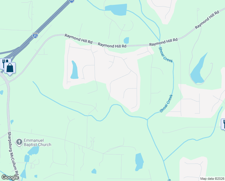 map of restaurants, bars, coffee shops, grocery stores, and more near 120 Priscilla Way in Newnan