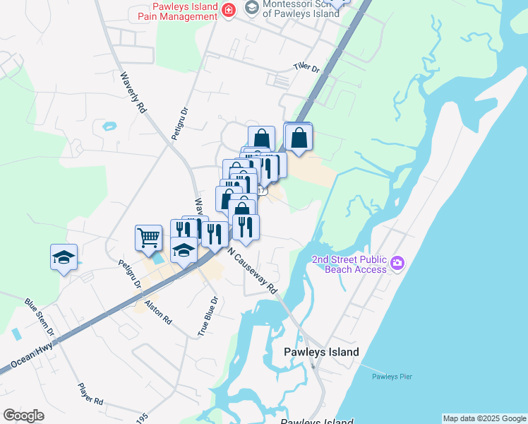 map of restaurants, bars, coffee shops, grocery stores, and more near 10698 Ocean Highway in Pawleys Island