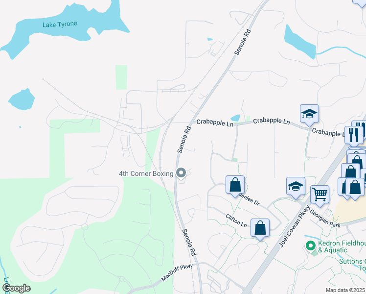 map of restaurants, bars, coffee shops, grocery stores, and more near 349 Senoia Road in Peachtree City