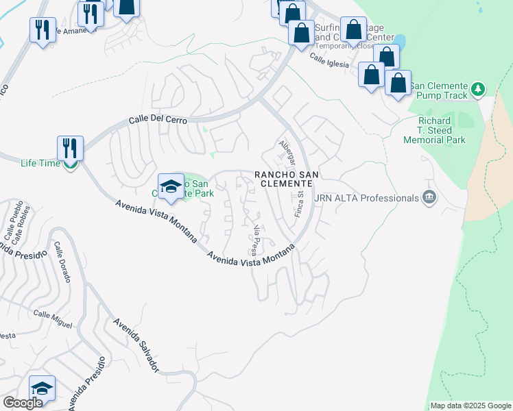map of restaurants, bars, coffee shops, grocery stores, and more near 1013 Via Presa in San Clemente