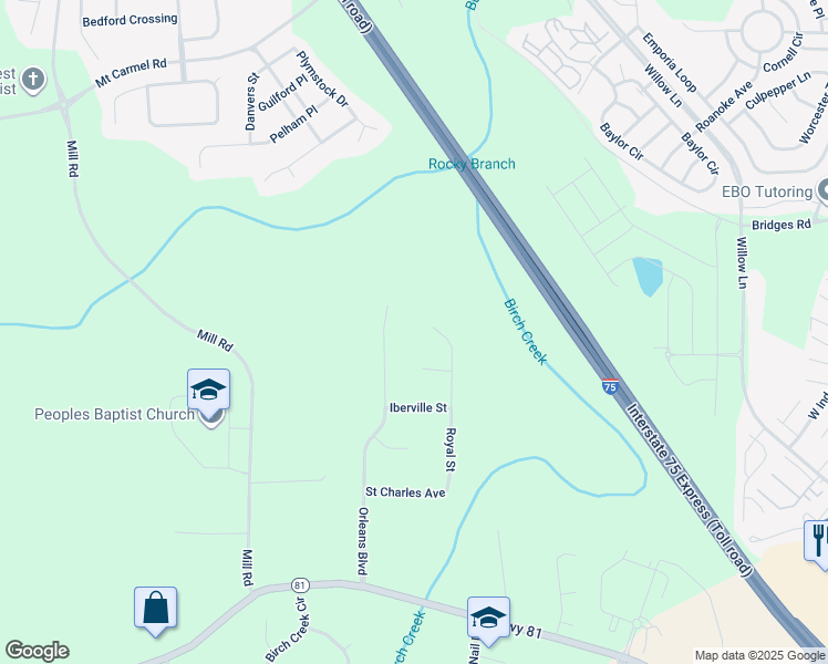 map of restaurants, bars, coffee shops, grocery stores, and more near 445 Royal Street in McDonough